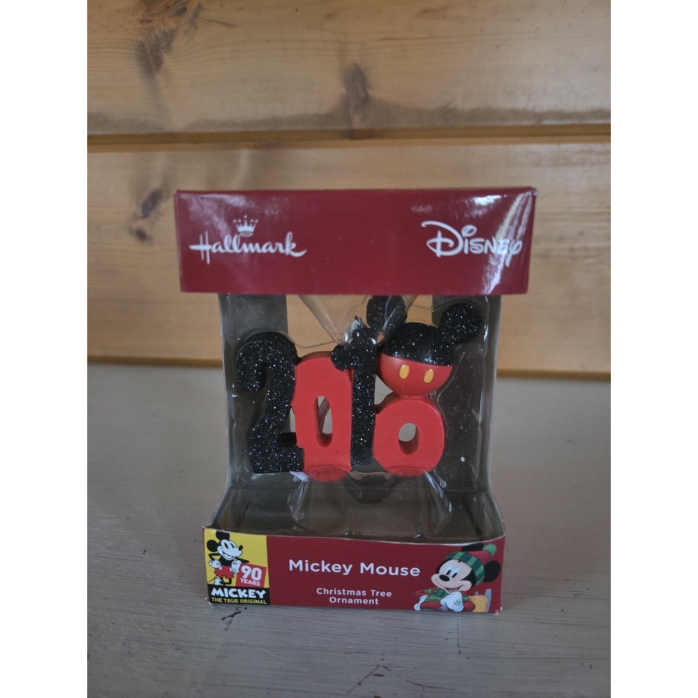 2018 Mickey Mouse Christmas Ornament Ears New In Box Red Box Black Glitter ZA1